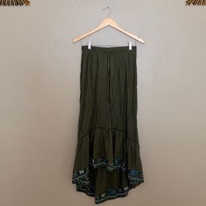 TIME and TRU Long Hi-Low Forest Green Boho Skirt